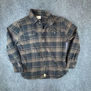 Jachs Flannel Shirt Mens Large Brown Blue Plaid Cotton Pockets Button Front